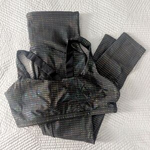 SPANX Metallic Mist Black Leggings And Bra Set Medium